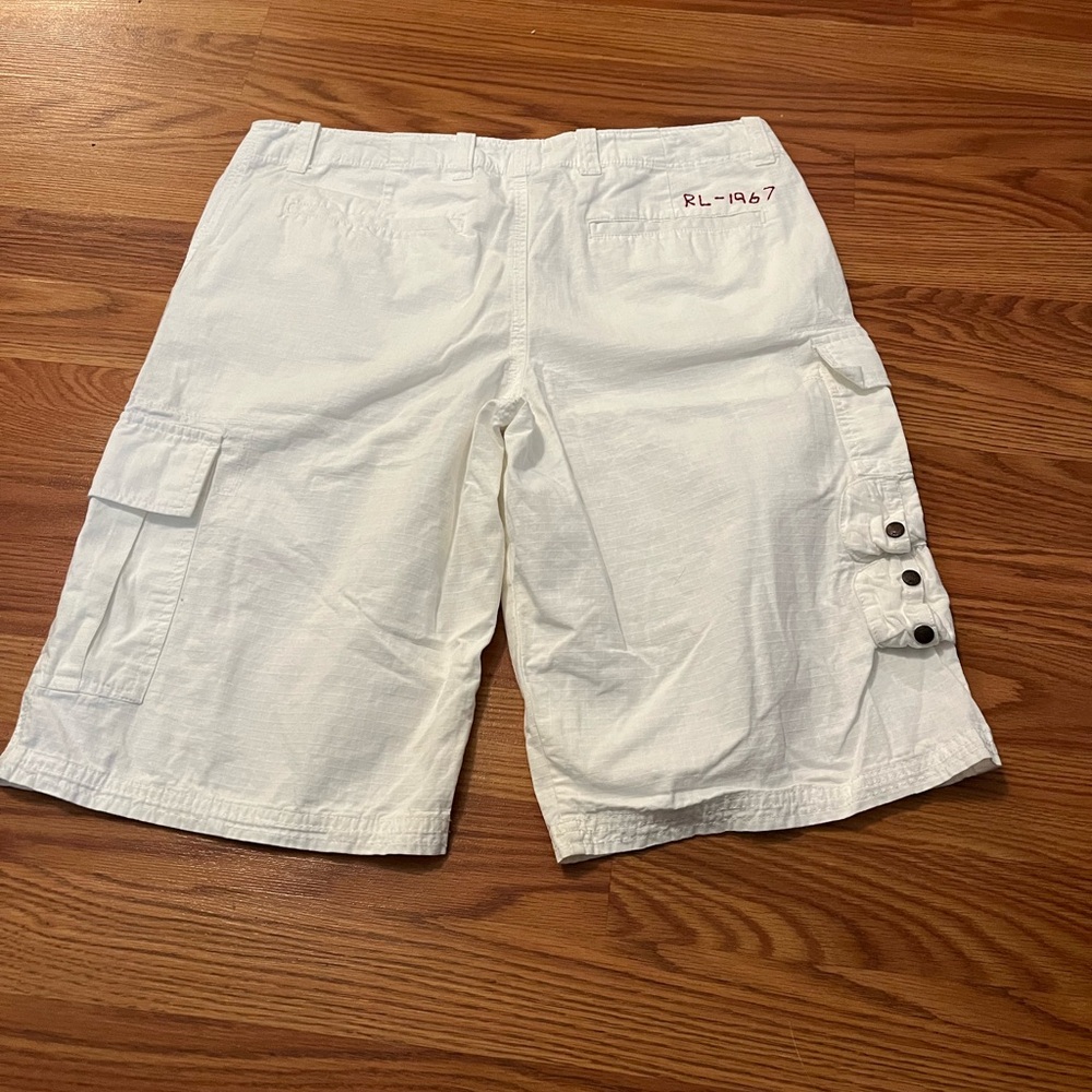 Vintage Low Rise White Cargo Shorts with Button Detail